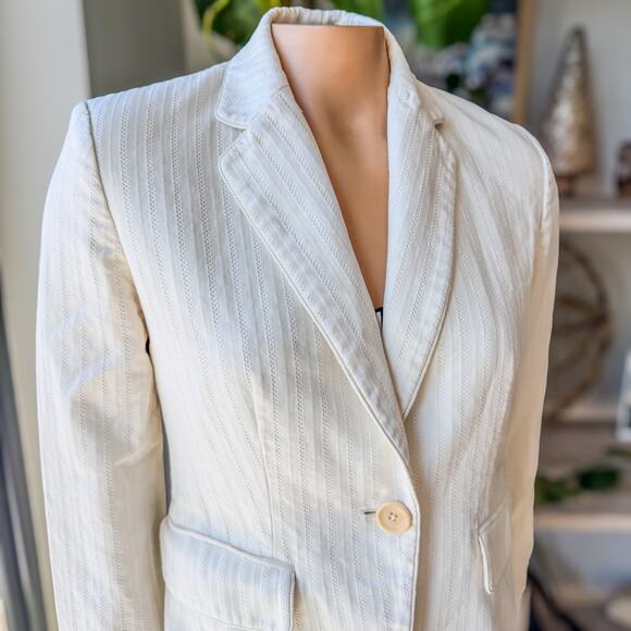 Vintage Banana Republic Cream Striped Tweed Knit Blazer Shoulder Pads, Women's 6 - Picture 10 of 11